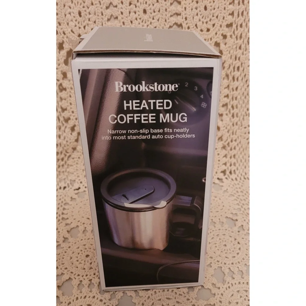 Brookstone Heated Coffee Mug 12V (Brand New) 13 Ounce. Fits Most Cup Holders.